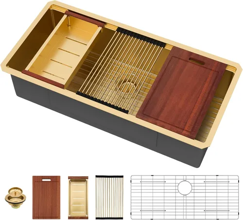 Miniatura 29 de Sarlai 33 Fregadero de Cocina Empotrado - Fregadero de 33 x 19 Pulgadas Bajo Encimera Estación de Trabajo de Profundidad Sencillo Tazón 16 Calibre