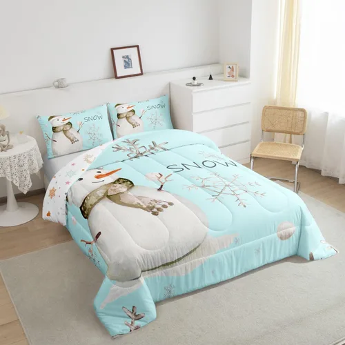 Miniatura 5 de Erosebridal Juego de ropa de cama Kawaii de muñeco de nieve tamaño individual para niños y niñas, juego de ropa de cama de feliz año nuevo, edredón