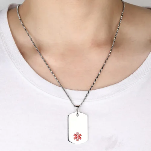 Miniatura 3 de Collar de alerta médica, etiqueta grabada con láser, grabado personalizado, etiqueta de identificación de acero inoxidable, colgante para hombres