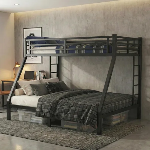 CAPCAEK Litera de metal resistente individual XL sobre cama Queen para adultos y niños, litera individual sobre Queen con 2 escaleras para