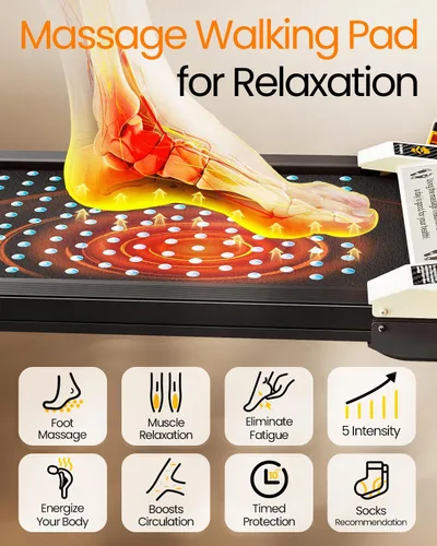 Miniatura 3 de AKLUER Caminadora Plegable con Inclinación – Caminadora 2 en 1 de Doble Cara para Debajo del Escritorio con Masajeador de Pies Shiatsu, Caminadoras
