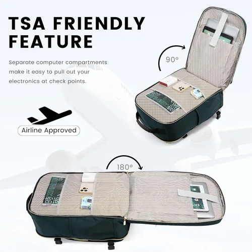 Miniatura 7 de LOVEVOOK Mochila de viaje grande de 40L para mujeres y hombres, mochila de mano aprobada por aerolíneas, Verde-negro, Mochila de viaje