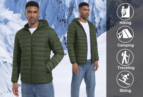 Miniatura 5 de TACVASEN Chaqueta acolchada con capucha para hombre, impermeable, impermeable, con aislamiento, ligera, cortavientos, acolchada