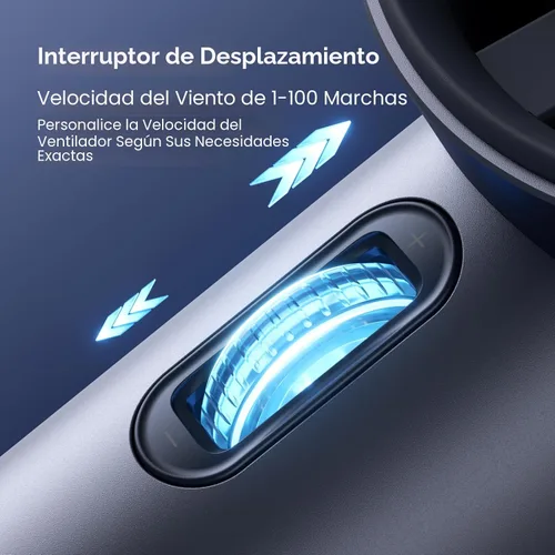 Miniatura 4 de JISULIFE Ventilador de mano portátil, velocidad (1-100) Turbo Mini ajustable y batería de 3600 mAh, ventilador personal recargable, pantalla Azul