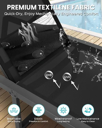 Miniatura 6 de Tumbona de aluminio para exteriores, plegable y sin montaje, sillas reclinables de 5 posiciones para exteriores junto a la piscina, tumbona de sol