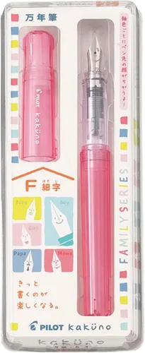 Pilot - Pluma estilográfica Kakuno Family Series Kakuno Mama, punta fina roja transparente FKA-1SR-KMR-F con adhesivo Kanji LOVE de 5.15 x 0.59 x