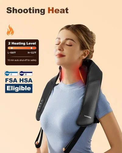 Miniatura 2 de Beleduc Masajeador de cuello y espalda con calor relajante, apto para FSA, masajeador de cuello y hombros inalámbrico, masaje Shiatsu 4D mejorado