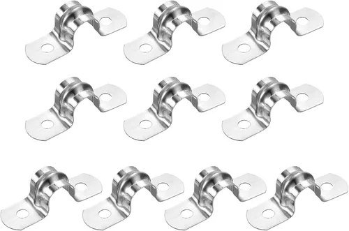 Miniatura 27 de uxcell 6 correas rígidas de tubo, 4.331 in (4.33 pulgadas) 201 de acero inoxidable 201 con 2 agujeros en forma de U, abrazaderas de tubo para fijar