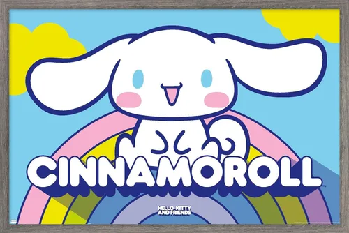 Hello Kitty and Friends: 22 Over The Rainbow - Póster de pared de Cinnamoroll, 22.4 pulgadas de largo x 14.7 pulgadas de ancho, versión enmarcada de