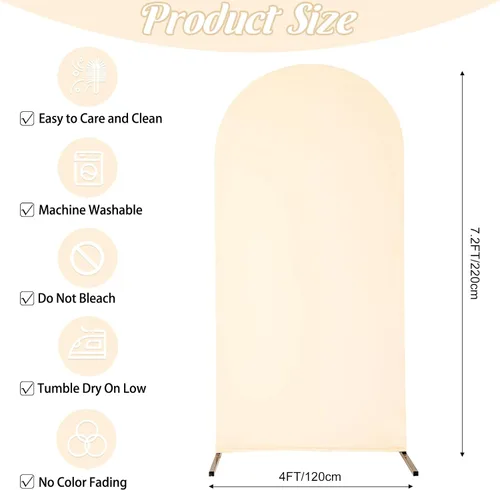 Miniatura 2 de Cubierta de Arco de Boda Ajustada de Spandex 7.2 Pies Beige, Cubierta de Fondo de Arco con Parte Superior Redonda, Cubiertas de Soporte de Fondo