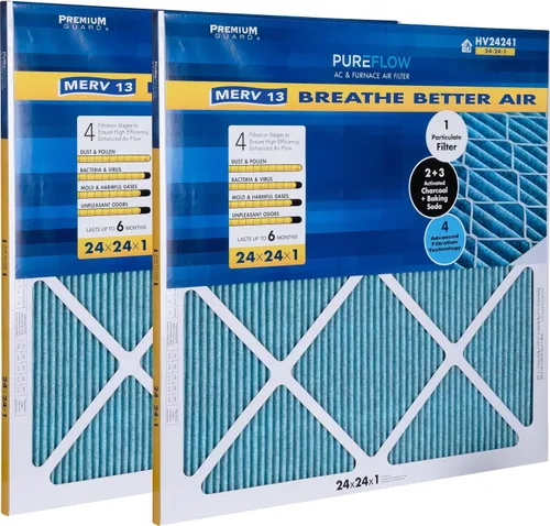 Miniatura 20 de PureFlow - Filtro de aire para horno doméstico de 12 x 12 x 1, con 4 capas de tecnología de filtración avanzada, MERV-13 paquete de 2