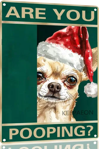 Miniatura 27 de Letrero de metal con texto en inglés "Beagle" Are You Pooping de 12 x 8 pulgadas, letrero de Navidad vintage, con sombrero de Papá Noel, divertido