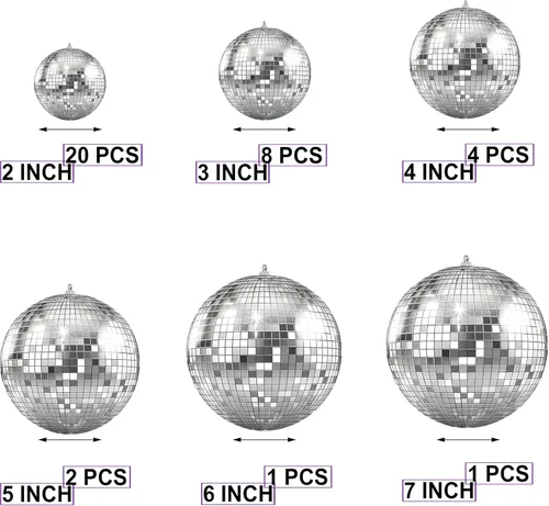 Miniatura 2 de The Dreidel Company Bola de Discoteca con Espejo Paquete Variado de 36, Bola Colgante Plateada con Cuerda Adjunta para Anillo, Refleja la Luz