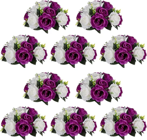 Miniatura 50 de NUPTIO Centros de mesa de flores blancas para mesas: 6 piezas de arreglo de bolas de flores artificiales para fiesta de boda, rosa floral falsa