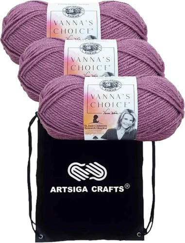 Miniatura 14 de Lion Brand Vanna's Choice Pink 860-101 (3 madejas - mismo lote de tinte) Estambre acrílico mediano Worsted #4 para ganchillo y tejer con bolsa
