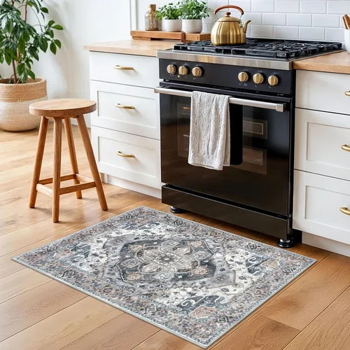 Miniatura 3 de SIILOOM Alfombra lavable de 2 x 3 pies, alfombra suave color taupe ceniza para entrada, tapete antideslizante para puerta de interior, tapete