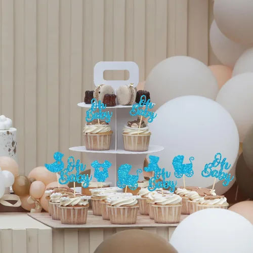Miniatura 7 de Gyufise 36 piezas Oh Baby Cupcake Toppers Glitter Bear Chupete Baby Carriage Cupcake Picks Baby Shower Cake Decoraciones para revelación de género