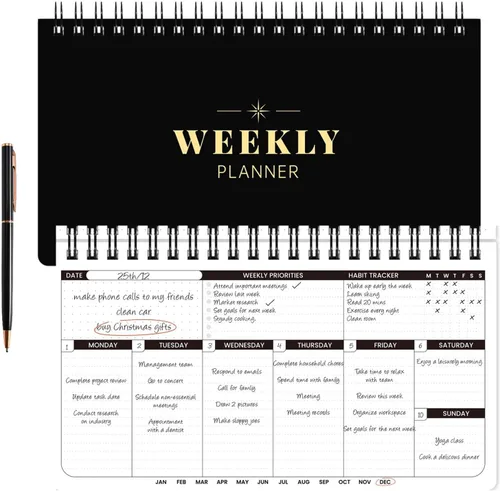 Agenda semanal – Agenda sin fecha para todo el año, lista semanal de tareas, agenda diaria, semanal y mensual, planificador de objetivos programados