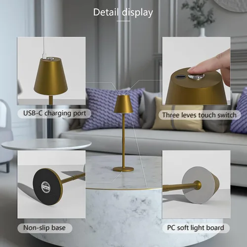 Miniatura 7 de Timjorman Lámpara de mesa LED inalámbrica, lámpara de escritorio con batería recargable de 4000 mAh, brillo de 3 niveles junto a la luz nocturna