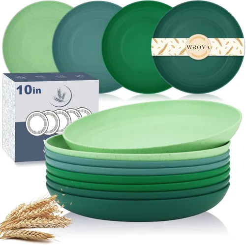 Miniatura 12 de Wrova Platos de paja de trigo – Juego de 8 platos llanos irrompibles de 8 pulgadas – Platos de plástico aptos para lavavajillas y microondas