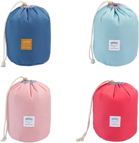 Miniatura 4 de Estuches de viaje cosméticos, cilíndrico portátil lavado bolsa de almacenamiento con cordón organizador de cosméticos de viaje azul, Azul