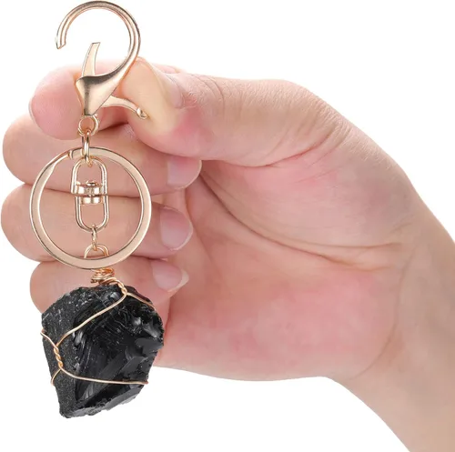 Miniatura 6 de Jovivi Llavero de piedra de cristal de cuarzo natural crudo envuelto en alambre irregular con piedras preciosas curativas para mujeres y hombres