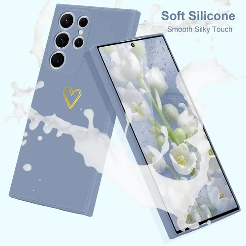 Miniatura 2 de Wirvyuer Funda para Samsung Galaxy S22 Ultra, bonita funda delgada a prueba de golpes con soporte de carga inalámbrica y protección, azul y gris