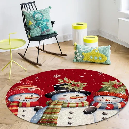 Miniatura 4 de Alfombra redonda de muñeco de nieve rojo de 3 pies, lavable para interiores y exteriores, para dormitorio, cocina, baño, sala de estar, comedor
