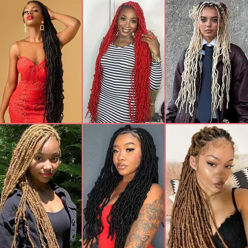 Miniatura 6 de Leeven Nuevas Trenzas de Ganchillo de Cabello con Locs Falsos Suaves de 24 Pulgadas de Largo Locs de Diosa Desgastados 6 Paquetes Negro Natural