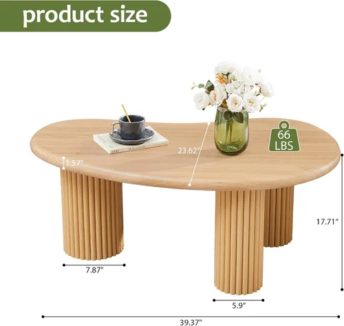 Miniatura 2 de Mesa de centro acanalada, mesas de centro de granja de 39 pulgadas para sala de estar, mesa central de madera baja, mesa de té pequeña con base
