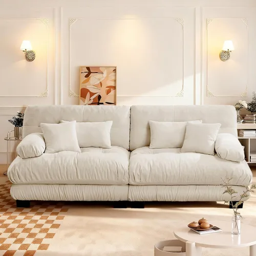 Miniatura 19 de Reposapiés Otomano Tapizado de Terciopelo con Cojín para Sofá Seccional Sofá 300 libras para Sala de Estar (Beige)