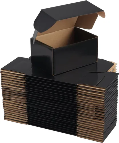 Hoikwo Paquete de 25 cajas de envío de 6 x 4 x 3 para pequeñas empresas, cajas de cartón de embalaje negras, caja de embalaje de correo móvil