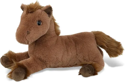 DolliBu Fancy - Caballo marrón mentiroso súper suave, lindos animales de peluche realistas para niñas, niños, adultos, regalos de animales,