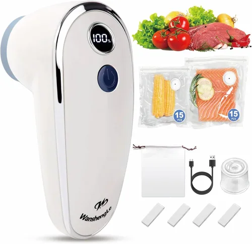 WanshengLe - Sellador al vacío con 30 bolsas reutilizables de Sous Vide, sellador al vacío de mano para alimentos, máquina selladora al vacío