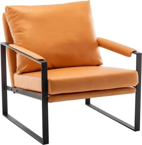 Miniatura 9 de UNICOO Silla decorativa moderna de piel sintética, sillón tapizado con marco de metal, cojín de asiento grueso y almohada trasera de gran