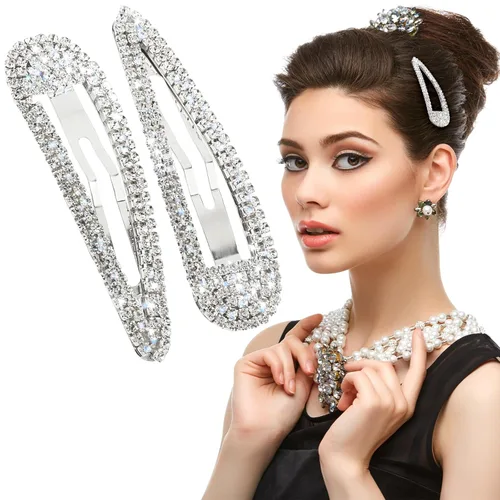 Miniatura 8 de WLLHYF 2 pinzas para el cabello con diamantes de imitación, horquillas de metal a presión, pasadores para el cabello con brillantina, pasadores