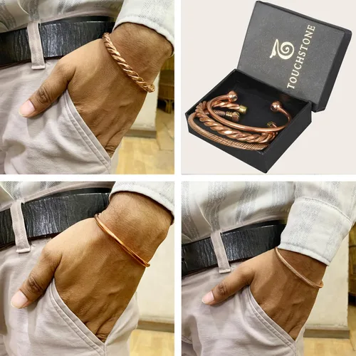 Miniatura 5 de Pulseras de cobre Touchstone regalo para hombres y mujeres joyería magnética 100% pura y sólida ajustable juego de pulseras hechas a mano