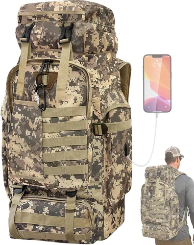 Miniatura 12 de Mochila de senderismo, mochila grande de 100L para acampar, mochila MOLLE impermeable y expandible, mochila táctica militar para deportes al aire