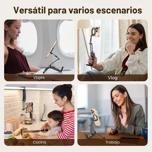 Miniatura 6 de OMOTON TP02 Trípode Giratório de 360° para MagSafe, Trípode Magnético de Aluminio Ajustable para iPhone 17/16/15/14 Pro Max Air, Soporte Plegable