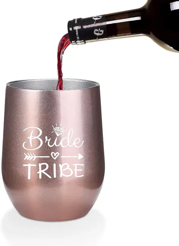 Miniatura 2 de Bride to Be - Copas de vino de acero inoxidable de 12 onzas de Bride Tribe Regalos de boda de compromiso, tazas de damas de honor, suministros