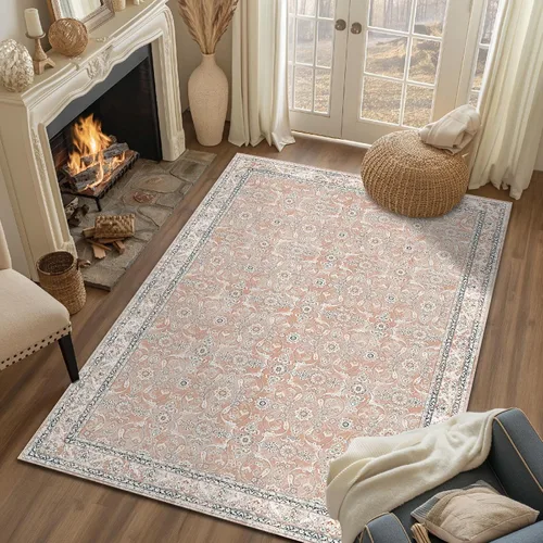 Miniatura 32 de jinchan Alfombra floral primaveral de 2 x 3 pies para entrada, alfombra desgastada lavable, de pelo corto, suave, pequeña, antideslizante, tapete