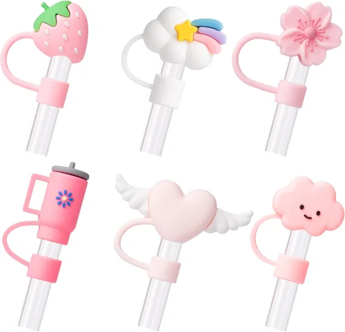 BULKITEM 6 tapas con pajita rosa para vaso Stanley Cup 40 de 30 onzas, tapa de pajita reutilizable de 10 mm, accesorios bonitos para la parte Corte