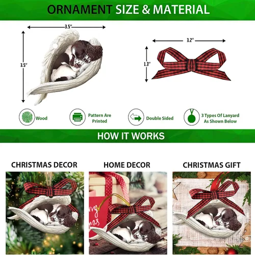 Miniatura 4 de Talataca English Springer Spaniel - Adorno de Navidad plano 2D de madera, Springer Inglés Dormir Ángel Dormir Decoración de árbol de pino, colgante