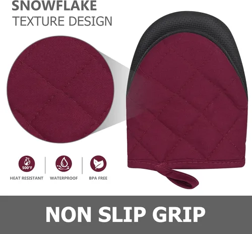 Miniatura 5 de 1 par de guantes cortos para horno, guantes de silicona para horno de cocina, resistentes al calor, 500 ℉, mini guantes para horno con superficies