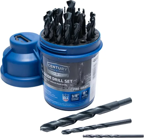Miniatura 3 de Century Drill & Tool 24538 Juego de brocas de óxido negro con vástago reducido de grado profesional, 29 piezas, fabricado en los Estados Unidos