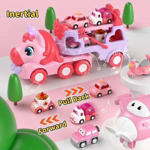 Miniatura 8 de newcrave Camión transportador 7 en 1 de juguetes para niñas de 1, 2, 3 años, regalos de cumpleaños, juguetes de princesa para niños pequeños de 1 a