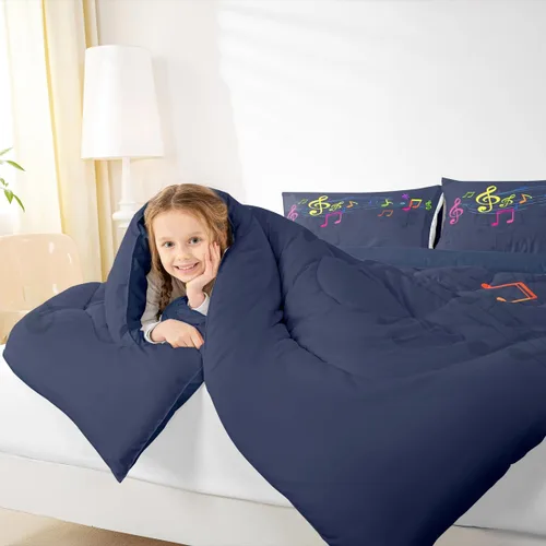 Miniatura 7 de Feelyou Juego de edredón de música rock para niños, edredón colorido con estampado de mariposas para niños y niñas, juego de ropa de cama de Multi