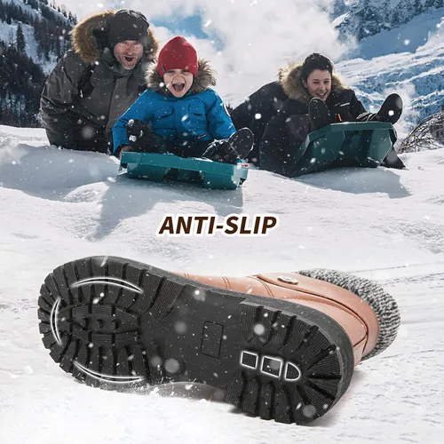 Miniatura 3 de FRACORA Botas de combate de piel sintética para mujer, con forro de piel cálida, botines negros con cremallera lateral, botas blancas