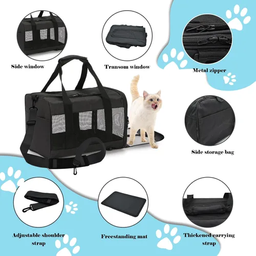 Miniatura 6 de Transportador de viaje para gatos, de lados suaves, ventilado, transpirable, plegable, transportador suave aprobado por aerolíneas para perros