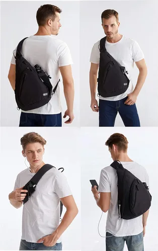 Miniatura 5 de TurnWay - Bolsa bandolera impermeable, bolsa cruzada, bolsa al hombro, con puerto de carga USB para viajes, senderismo, ciclismo, campamento Negro
